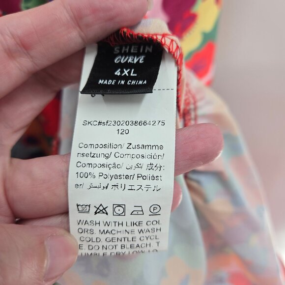 Shein Curve Vibrant Multi-Color Floral Midi Ruffled Tie Front Dress 4xl - Picture 9 of 11